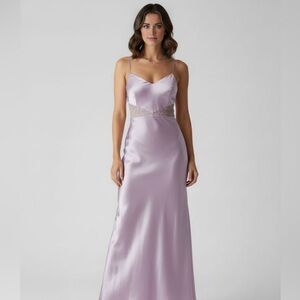 Cassandra Stone Lavender Satin Maxi Dress